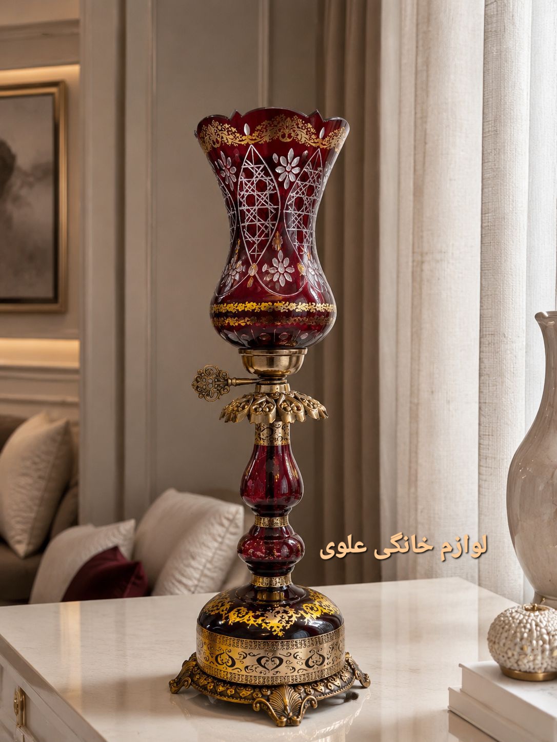 شمعدان سلطنتی جفتی کریستال پوسته طلا